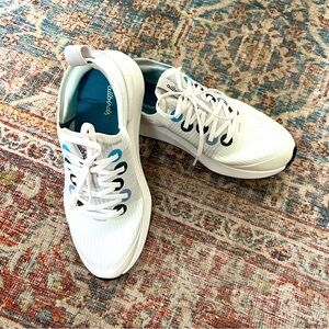 all birds, White Athletic Sneakers with Blue Accents